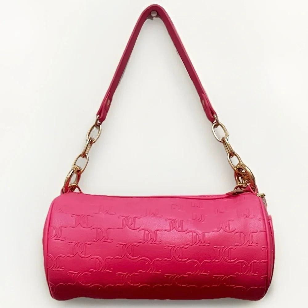 Juicy Couture Bling Bling Roll Barrel Designer Bag Hot Pink Rhinestone Logo Y2K